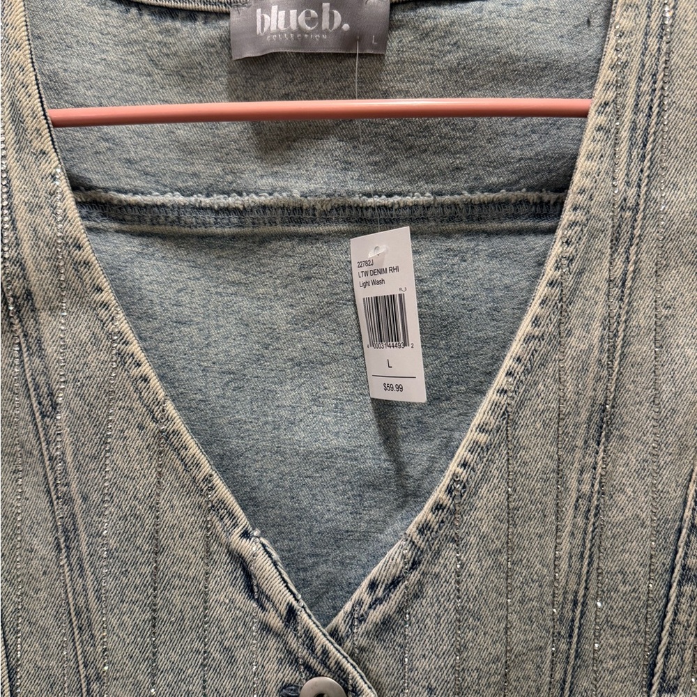 BKE Blue Denim Overall Top with V-Neckline